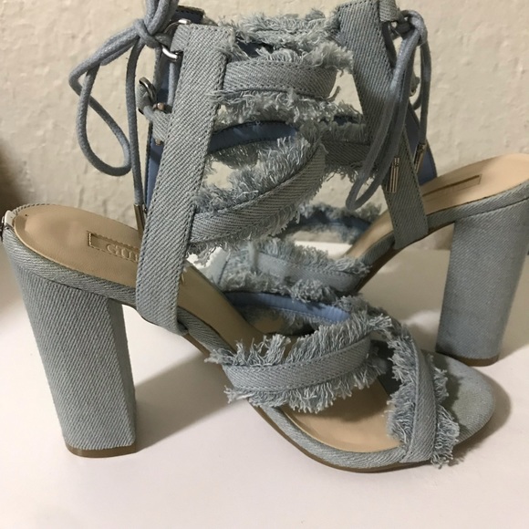 Guess Light Denim Heeled Sandals Size 6 - Picture 2 of 8